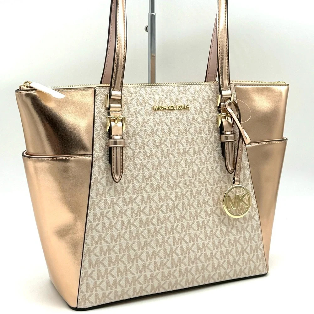 Michael Kors Large Charlotte TZ Tote Bag Rose Gold (NWT)